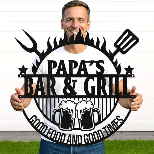Custom BBQ Grill Metal Sign Personalized Name Wall Art for Outdoor Barbecue Patio Kitchen Backyard Decor Gift for Dad Husband Men Papa Grandpa Father Grilling Enthusiasts Family Lover Funny Gifts 02