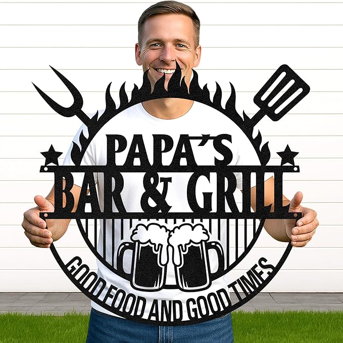 Custom BBQ Metal Sign Personalized Grill Name Wall Art for Outdoor Kitchen Patio Backyard Decor Fathers Gift for Dad Grandpa Husband Barbecue Smoker Area Sign, Grilling Lover Gifts 02