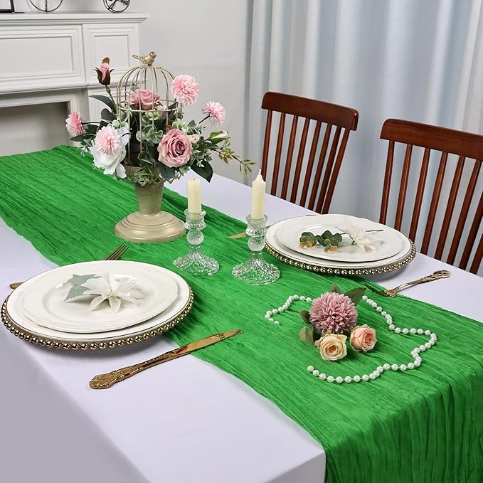 6 Pack Green Cheesecloth Table Runner 10FT Boho Cheese Cloths Gauze Fabric Table Runners 120 Inch Rustic for Christmas Wedding Birthday Party Baby Shower Centerpiece Home Decorations