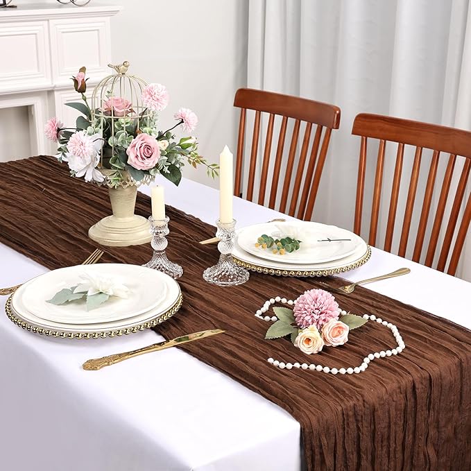 6 Pack Brown Cheesecloth Table Runner 10FT Boho Cheese Cloths Gauze Fabric Table Runners 120 Inch Rustic Sheer for Fall Thanksgiving Wedding Birthday Party Baby Shower Home Decorations