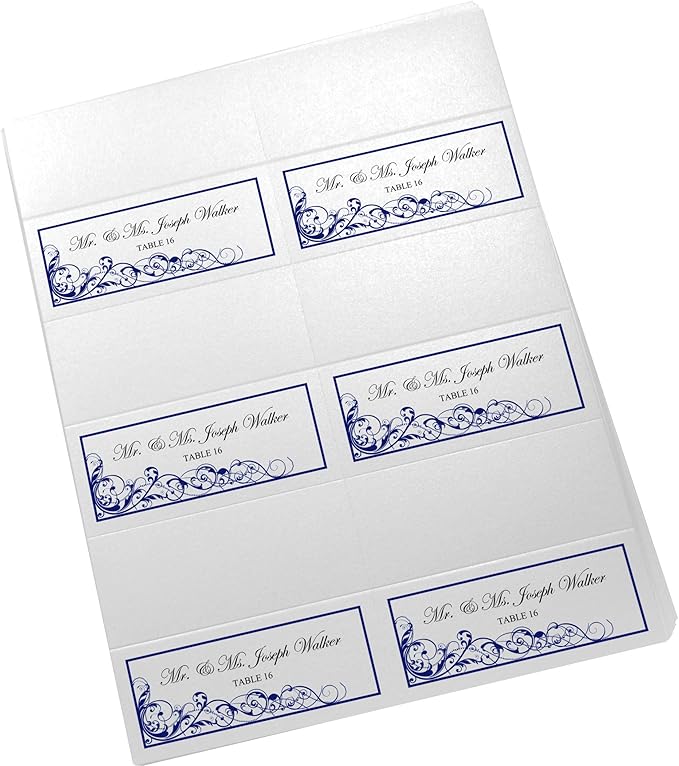 Scribble Vintage Swirl Printable Place Cards, Navy (Choose Color), Set of 60 (10 Sheets), Laser & Inkjet Printers - Wedding, Party, Dinner, and Special Events - Made in the USA