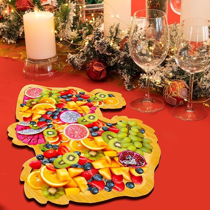 1 PCS Wooden Christmas Serving Trays Christmas Charcuterie Boards for Food Fruit Xmas Serving Platters for 2026 New Year Party Supplies Fillable Holiday Dish Plates for Party Home Tabletop Decoration