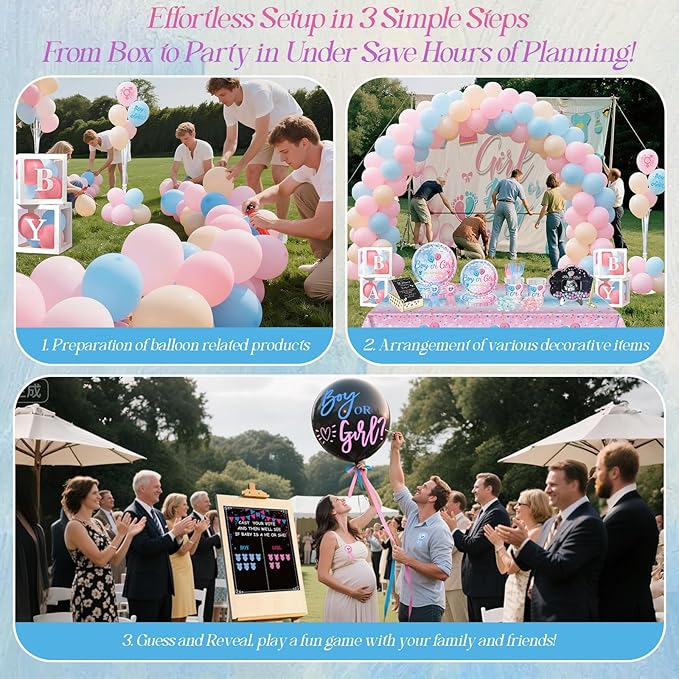 Gender Reveal Party Kit -Gender reveal party for new baby Set，Guess the Boy or Girl Gender Party Decorations，For Revelacion De Sexo De Bebe Big Gift Pack