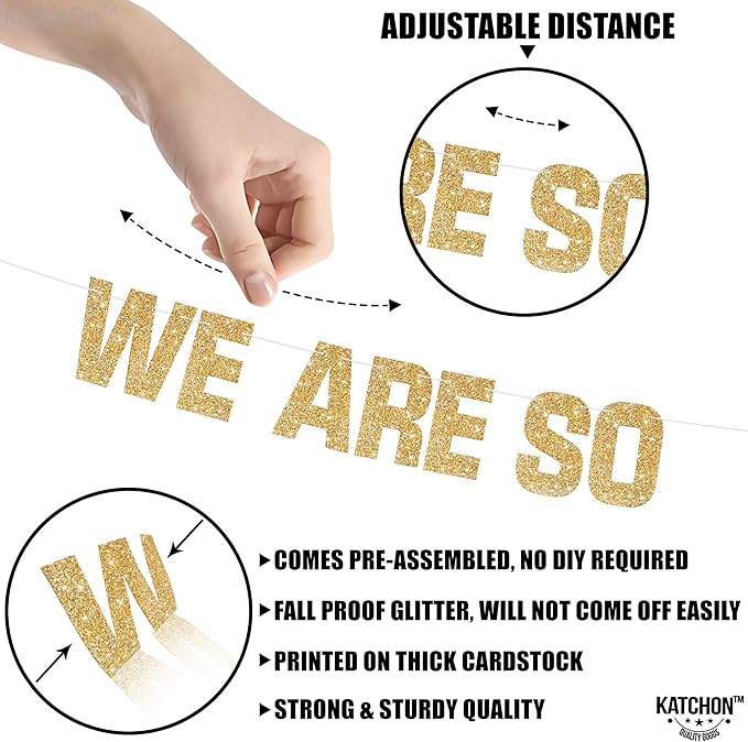 KatchOn, Glitter Gold We are So Proud of You Banner - 10 Feet, No DIY | Pre Strung Black and Gold Graduation Banner for Graduation Decorations 2025 | Class of 2025 Decorations