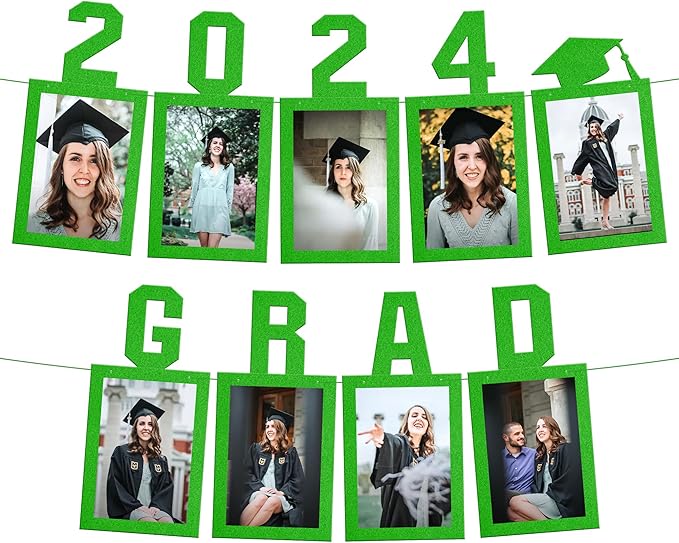 KatchOn, Green Graduation Photo Banner 2025 - Large, 10 Feet, 2025 Grad banner | Grad party decorations 2025 | Felt Picture banner for Graduation Decorations 2025