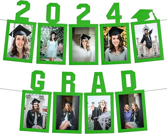 KatchOn, Green Graduation Photo Banner 2025 - Large, 10 Feet, 2025 Grad banner | Grad party decorations 2025 | Felt Picture banner for Graduation Decorations 2025