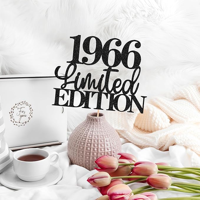 Limited EDITION 1966 Cake Topper - Black Glitter Happy 59th Birthday Party Cake Decoration Supplies, Cheer to 59 Years Cake Bunting Decor for 59th Birthday Party Photo Booth Props