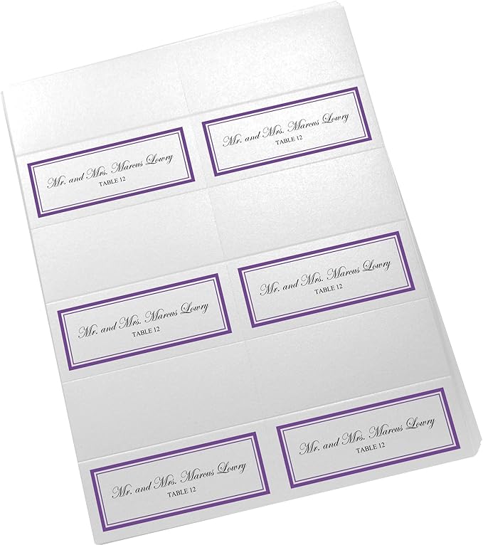 Double Line Border Printable Place Cards, Purple (Choose Color), Set of 150 (25 Sheets), Laser & Inkjet Printers - Wedding, Party, Dinner, and Special Events - Made in the USA