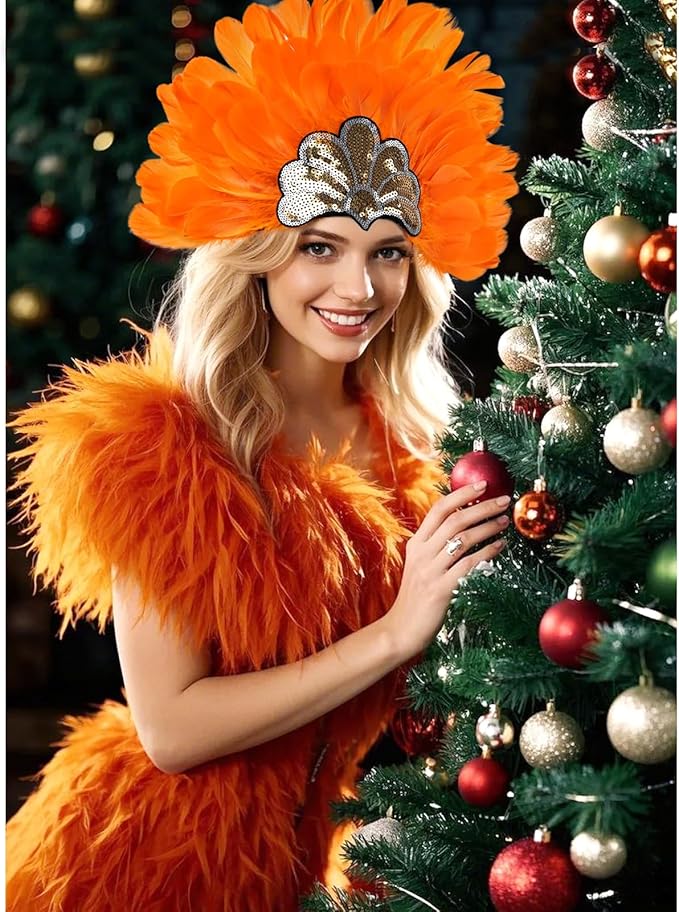 Women's Carnival Feather Headpieces Sequin Headdress for Wedding Masquerade Party Cosplay Feather Headbands