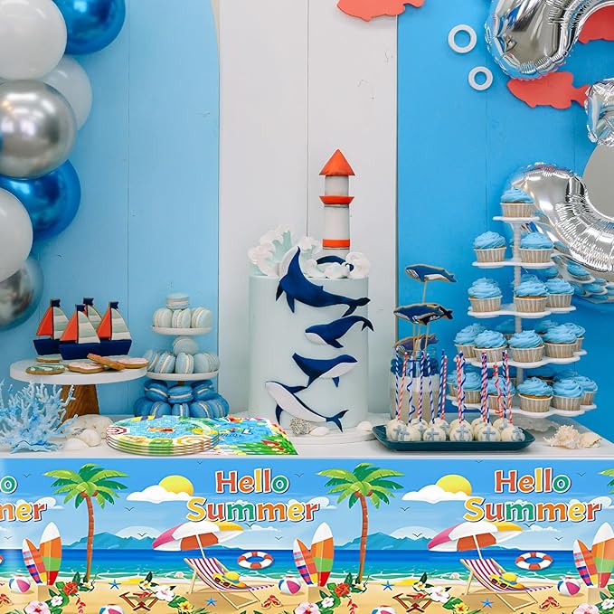 41Pcs Pool Party Decorations,Summer Beach Tableware Include Hello Summer Paper Plates,Napkins,Tablecloths,for Kids Swimming Pool Birthday Party,Hawaii Holiday Beach Party Decorations Supplies,Serv 20