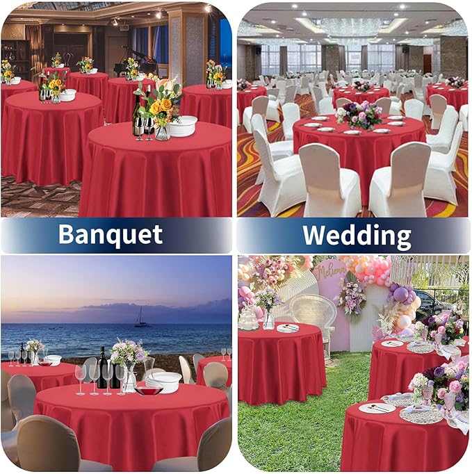 PureFit 6 Pack Round Red Table Cloths 90 Inch, Stain and Wrinkle Resistant Table Linens for Home Use, Wedding, Party, Banquet and Camping