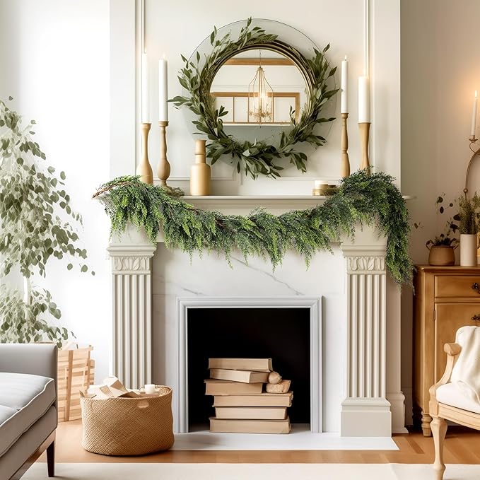 WBHome Real Touch Juniper Garland for Christmas Holiday Seasonal Outdoor/Indoor Home Decor, 6FT Long