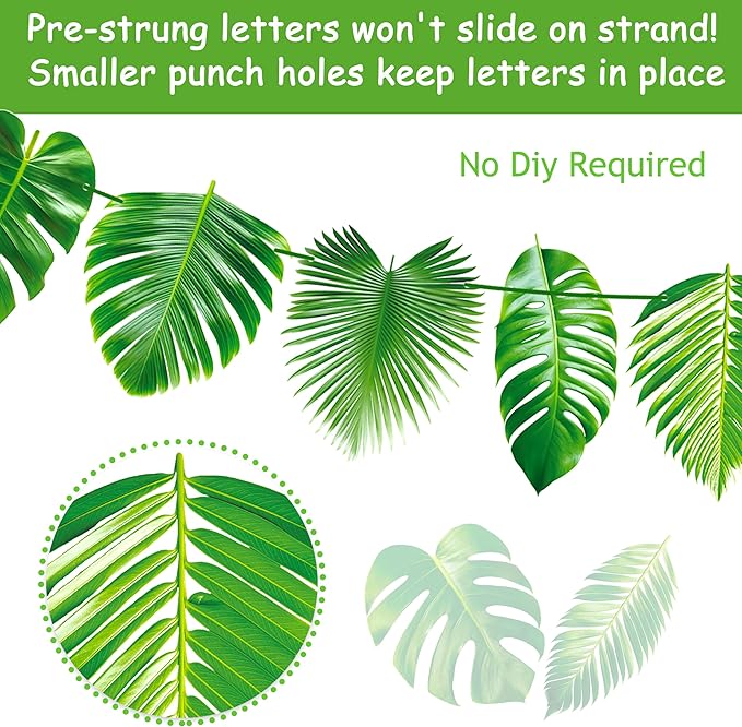 Tropical Birthday Decorations Green Palm Leaf Happy Birthday Banners Hawaiian Luau Birthday Decorations for Summer Theme Birthday Party Jungle Baby Shower Supplies