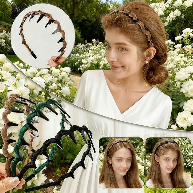 3PCS Retro High Skull Headband Wedding Party Elegant Reversible Headband with Teeth High Cranium Headbands for Women (Multicolor)