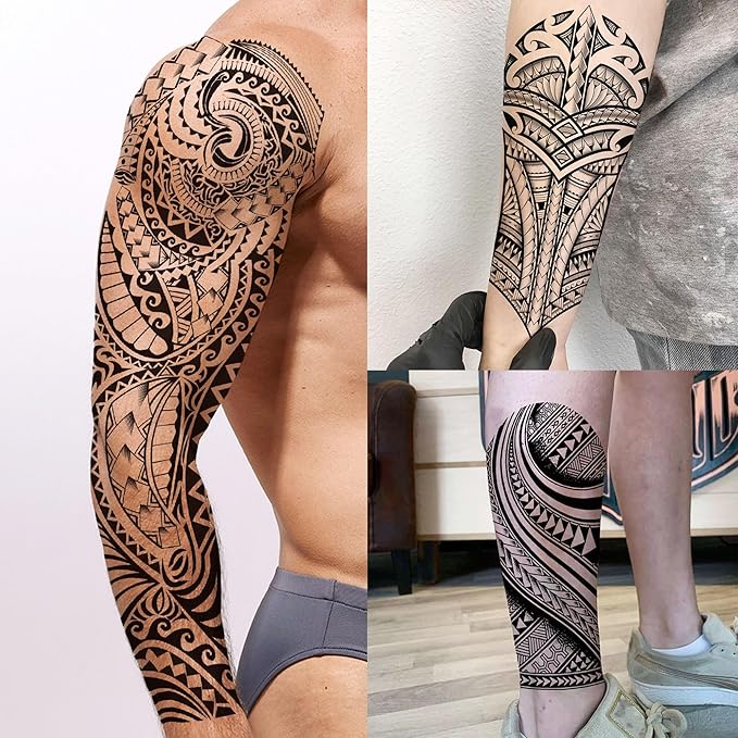 20 Sheets Cool Tirbal Maori Full Arm Temporary Tattoos For Men Adults Thigh, Black Totem Armband Robot Arm Letter Fake Sleeve Tattoos For Women, Bulk 3D Halloween Tattoo Stickers Loyalty Faith