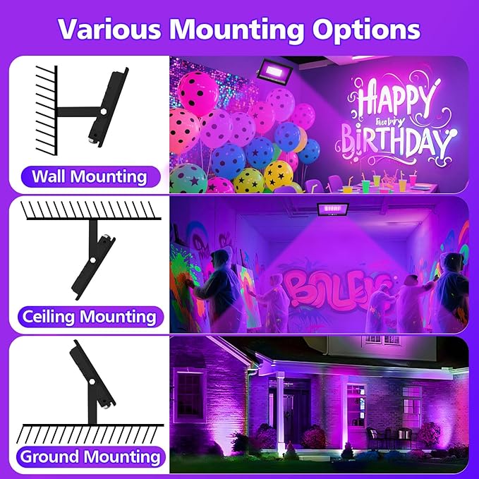 T-SUN 60W LED Black Lights, Blacklight Flood Lights with Plug, IP66 Waterproof Black Light for Glow Party, Halloween Decorations, Fluorescent Poster, Body Paint, Bedroom, Neon Glow, Aquarium