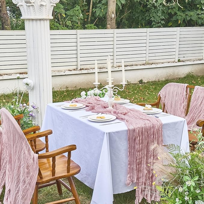 IVAPUPU 6 Pcs Cheesecloth Table Runner - 10ft Dusty Pink Boho Gauze Cheese Cloth Table Runners for Baby Shower Decoration Wedding Party Summer Garden Farmhouse