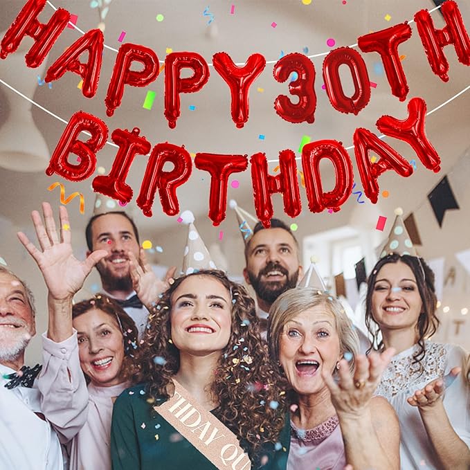 76pcs Happy Birthday Balloon Banner, Red Balloons Letters, Personalized 16" Mylar Foil Birthday Decorations includes 2 Sets A- Z, 1 set Number 0-9 and "HAPPY BIRTHDAY" letters (with Balloon Pump)