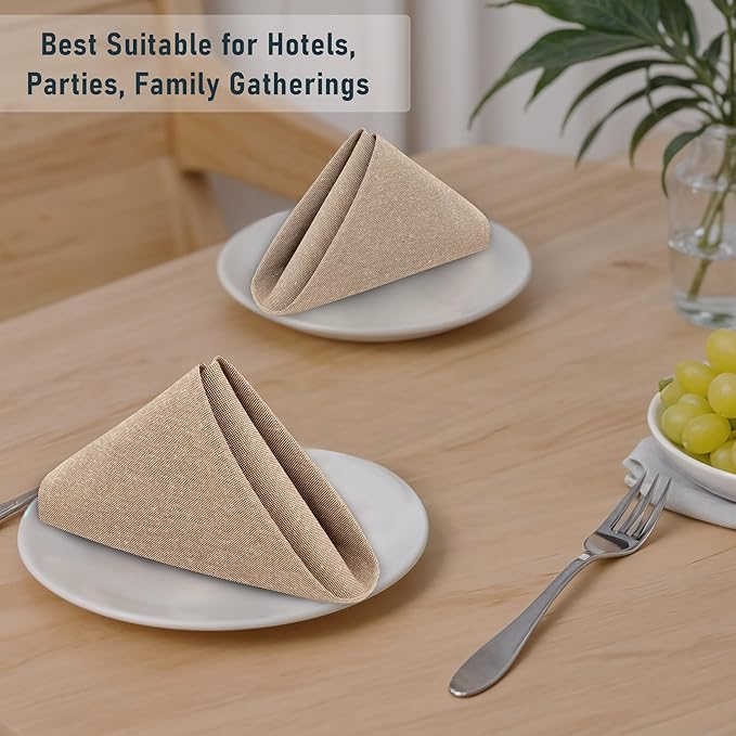 Ruvanti Cloth Napkins Set of 12, 18x18 Reusable Napkins Cloth Washable, Soft & Durable Table Napkin, Poly Cotton Fabric Dinner Napkins for Parties, Christmas, Thanksgiving, Weddings - Sand