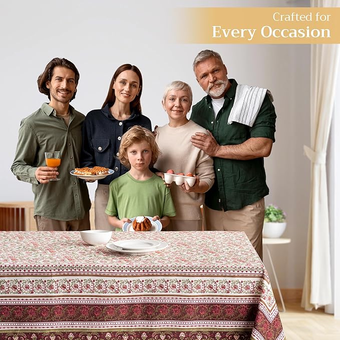 Maison d' Hermine Table Cloth Rectangle Table 100% Cotton 70 x 90 Inches Fall Tablecloth Reusable Everyday Use for Thanksgiving Christmas Decorations Dining Farmhouse Party (Reveillon Au Jardin)
