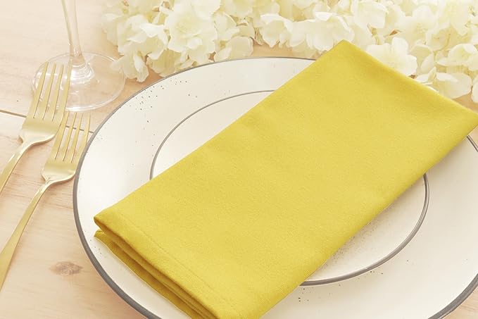 PurpleEssences Set of 6 Cloth Dinner Napkins 100% Cotton 18x18 Inch - Soft Durable Washable - Ideal for Farmhouse Party Christmas Holiday Winter - Perfect Everyday Use Table Linen - Yellow