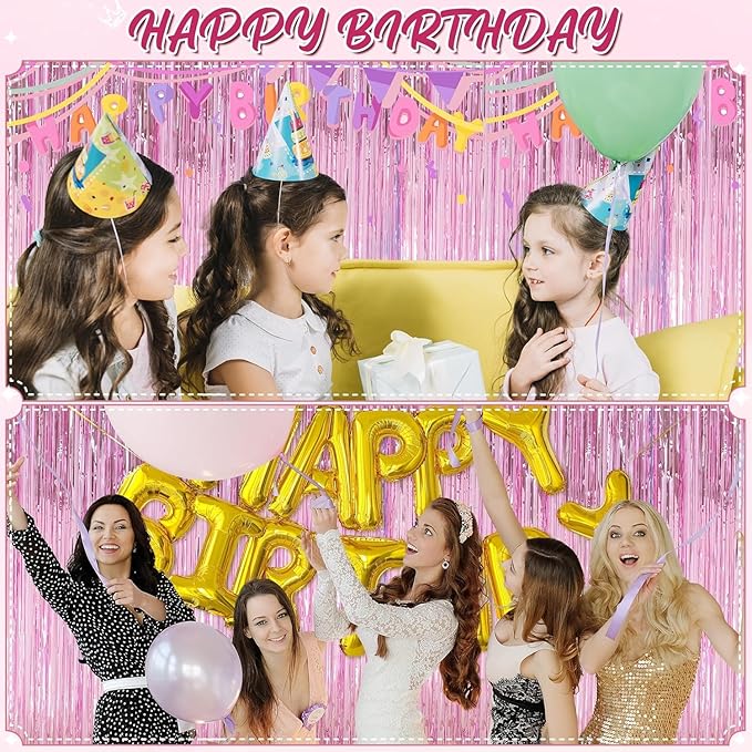 Crosize 7 Pack 3.3 x 9.9 ft Pink Foil Fringe Glitter Curtains Party Decorations, Tinsel Backdrop for Parties, Door Streamers for Birthday, Photo Booth Backdrops, Party Decor