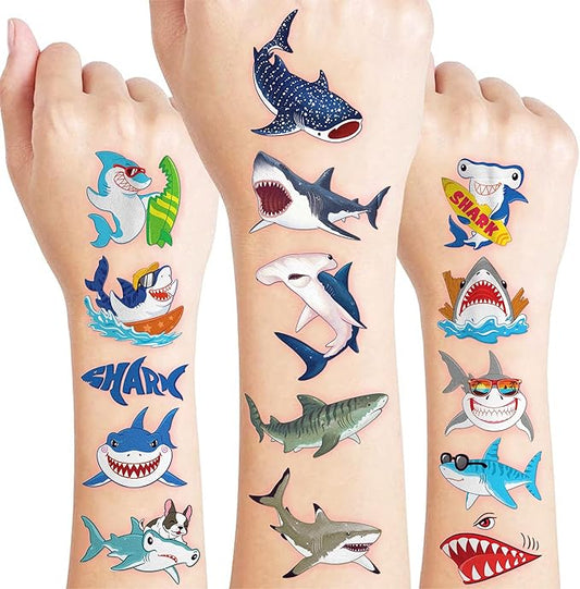 96 PCS Shark Pre-Cut Temporary Tattoos for Kids | Super Cute Shark Themed Birthday Party Favors, Supplies, Decorations, Cute Ocean Animal Tattoo Stickers, School Rewards Prizes & Gifts for Boys Girls