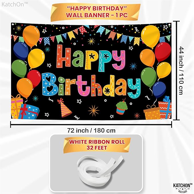 KatchOn, Rainbow Happy Birthday Banner- Xtralarge 72x44 Inch | Rainbow Party Decorations for Girls | Colorful Happy Bday Sign for Happy Birthday Decorations | Birthday Party Decoration for Kids