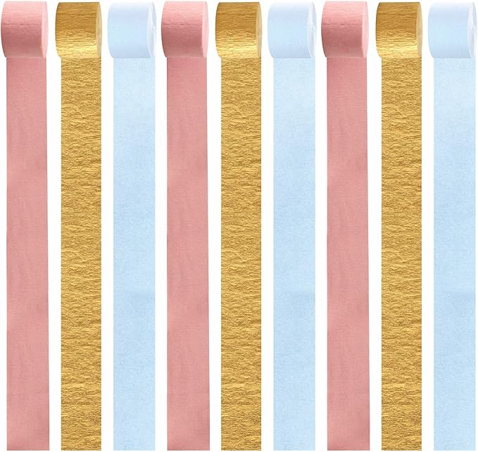 Pink-Blue Gender-Reveal Party-Decorations Streamers - 9 Rolls Wedding Bachelorette Engagement Crepe Tissue Paper Streamer Birthday Baby Bridal Shower Garland Decor Panduola