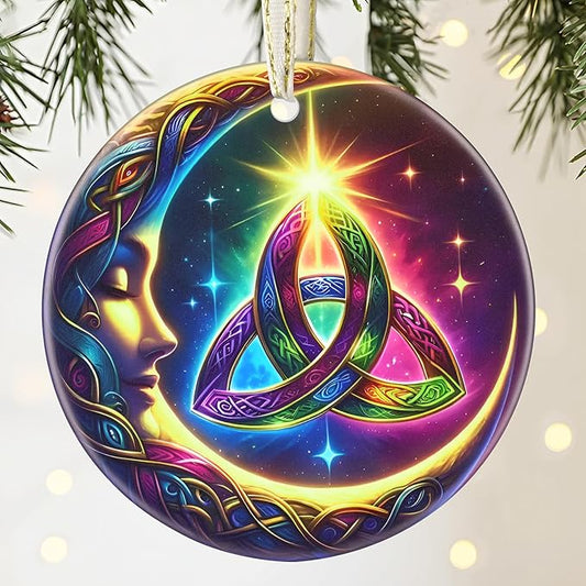 Moon & Celtic 3.5 Inch Ceramic Christmas Hanging Ornament - Tree Decoration, Gift Exchange Present