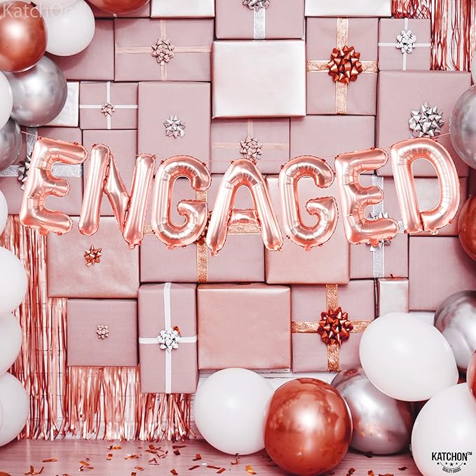 KatchOn, Rose Gold Foil Engaged Balloons Letter - 16 Inch | Engagement Balloons for Engagement Party Decorations | Bachelorette Party Decorations | Engagement Party Balloons for Engagement Decorations