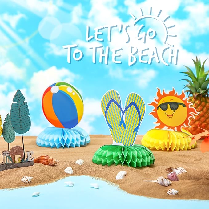 10 Pcs Summer Pool Honeycomb Table Centerpieces Decorations Beach Hawaii Theme Birthday Party Paper Table Topper Photo Props for BBQ Summer Pool Party Beach Favor Supplies