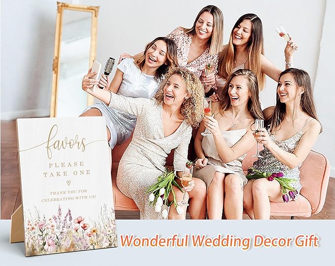 Floral Wedding Favors Please Take One Sign, Wedding Reception Table Decor, Reception Table Wooden Sign with Back Stand for Bridal Shower Parties, Engagement Night Accessories, Anniversary Party, 14