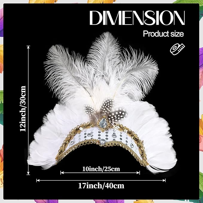 Women's Carnival Feather Headpieces Sequin Headdress for Wedding Masquerade Party Cosplay Feather Headbands