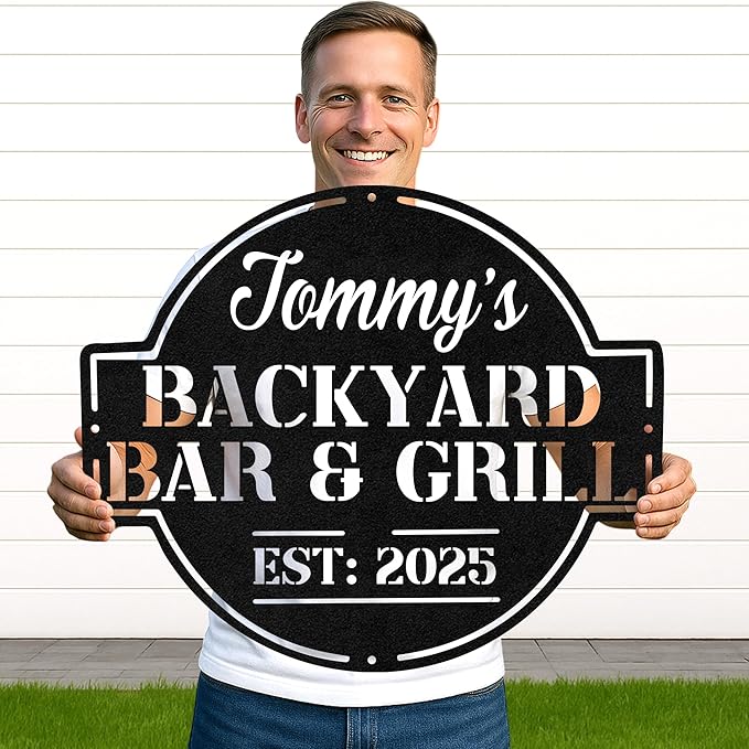 Custom BBQ Grill Metal Sign Personalized Name Wall Art for Outdoor Barbecue Patio Kitchen Backyard Decor Gift for Dad Husband Men Papa Grandpa Father Grilling Enthusiasts Family Lover Funny Gifts 34