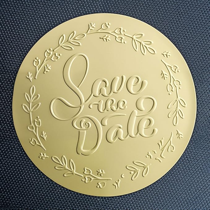 100 x Embossed Save The Date Stickers – Gold Foil Wedding Labels – Metallic Foil Envelope Seals – Elegant Invitation Stickers – Embossed Party Favor Tags (1.6 Inch)