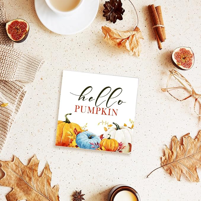 Funny Autumn Wood Box Sign Hello Pumpkin Wooden Block Desk Decor for Home Office Kitchen Cubicle Table Shelf Tabletop,Farmhouse Fall Sign Decor