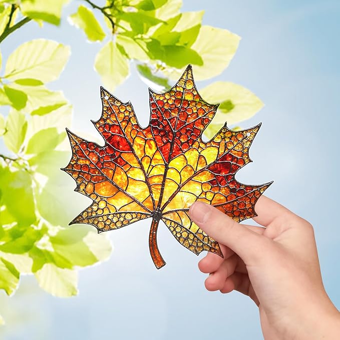 Maple Fall Leaves Suncatcher for Window Hanging, Fall Leaf Decorations, Autumn Leaf Acrylic Ornament, Thanksgiving, Halloween, Christmas, Birthday Gifts for Women, Nature Lovers, Home Decor