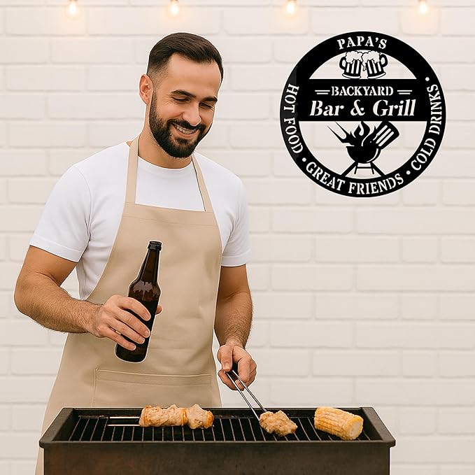 Custom BBQ Metal Sign Personalized Grill Name Wall Art for Outdoor Kitchen Patio Backyard Decor Fathers Gift for Dad Grandpa Husband Barbecue Smoker Area Sign, Grilling Lover Gifts 23