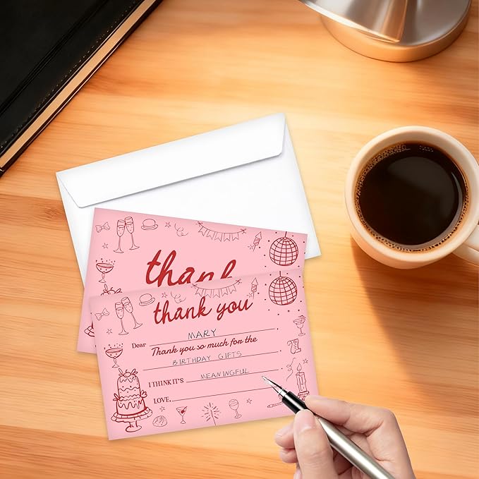 Kids Thank You Card, Dinner Party Theme Thank You Notes, Cocktail Greeting Card With Envelope, Birthday Wedding Graduation Christmas Party Favors Supplies Decor(20 Pcs)-07