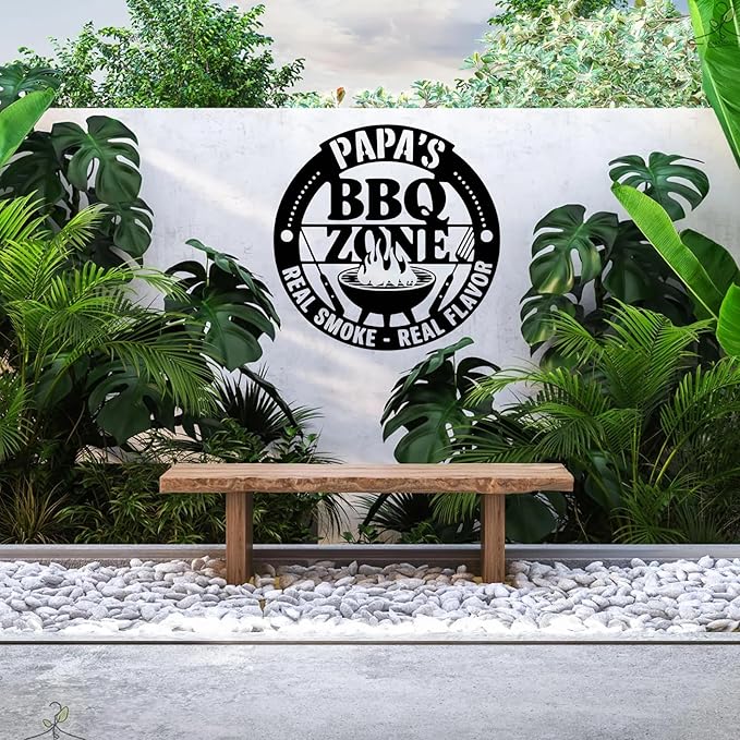 Custom BBQ Metal Sign, Personalized Grill Zone Wall Art for Dad, Grandpa, Husband, Outdoor Kitchen & Backyard Barbecue Decor, Unique Housewarming Gift, Patio Sign, Man Cave BBQ Wall Decoration