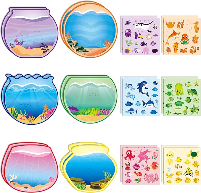CY2SIDE 12 Sets Colorful Sorting Ocean Animal Scene Sticker Art Craft for Kids, Make A Summer Fish Tank Scene with Shark Tropical Stickers, DIY Summer Party Games for School Classroom Activities