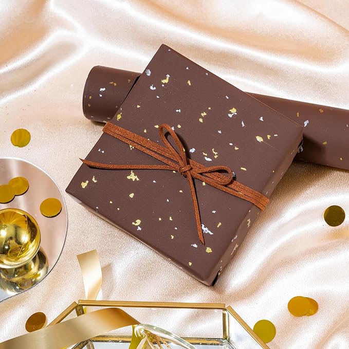 WRAPAHOLIC 30 Inch Jumbo Chocolate Brown Wrapping Paper Roll - 30 Inch x 16.5 Feet - Chocolate Brown Gold Design with Silky Touch Perfect for Birthday, Holiday, Wedding, Baby Shower