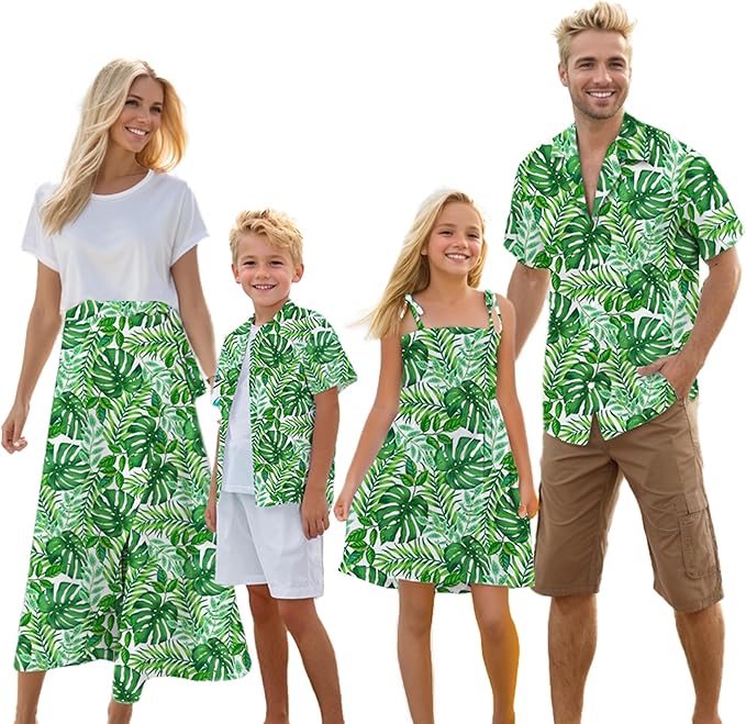 Cromoncent Matching Hawaiian Outfits for Family, Dad and Son Matching Luau Beach Tropical Shirts Mommy Daughter Tropical Sets