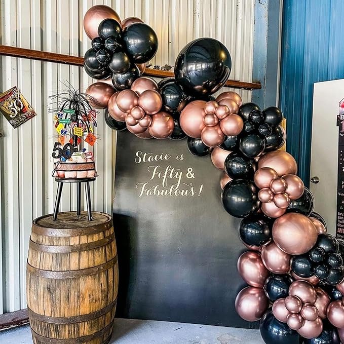 Rose Gold Balloons 113PCS, Different Sizes Metallic Rose Gold Helium Latex Balloon Garland Arch Kit 18/12/10/5 Inch Chrome Gold Rose Balloons Party Decorations for Birthday Anniversary Wedding Decor