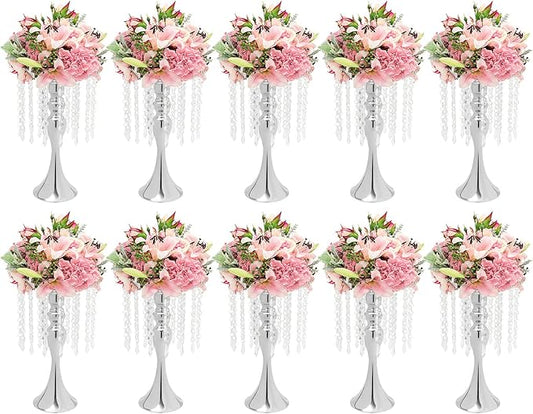 10 Pcs Crystal Flower Wedding Centerpieces Stand,Elegant Metal Flower Vase Candelabra Candle Holder,Flower Vase Stand Pillar Candle Holder for Party Wedding Reception