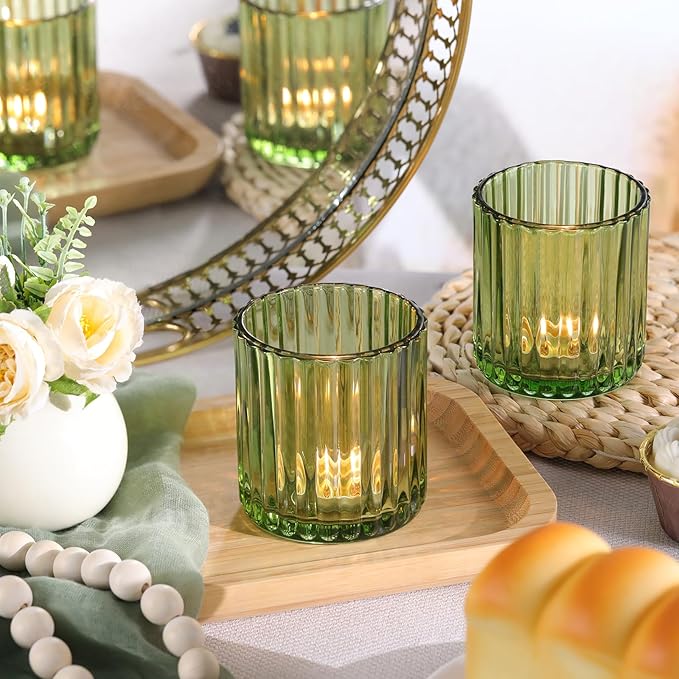 Green Large Votive Candle Holder Set of 8, Tea Lights Candle Holders for Wedding Table Centerpieces, Boho Decor, Home Dinner Birthday Party Decor, Bridal Shower and Holiday Decorations