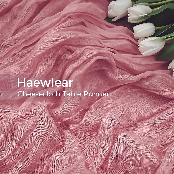 12 Pack Boho Gauze Table Runner - 10Ft Long Rustic Sheer Cheesecloth for Wedding, Bridal, Baby Shower, Birthday Party, Cake Table, Arbor Decorations (Dusty Rose)