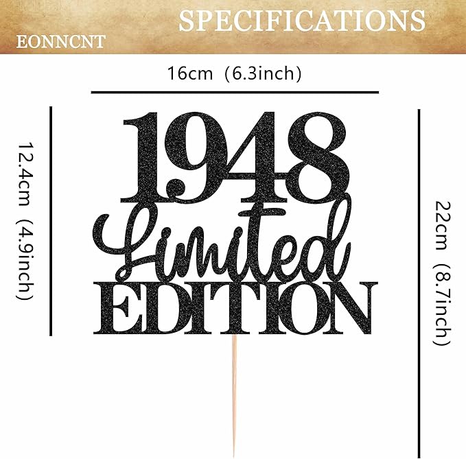 Limited EDITION 1948 Cake Topper - Black Glitter Happy 77th Birthday Party Cake Decoration Supplies, Cheer to 77 Years Cake Bunting Decor for 77th Birthday Party Photo Booth Props