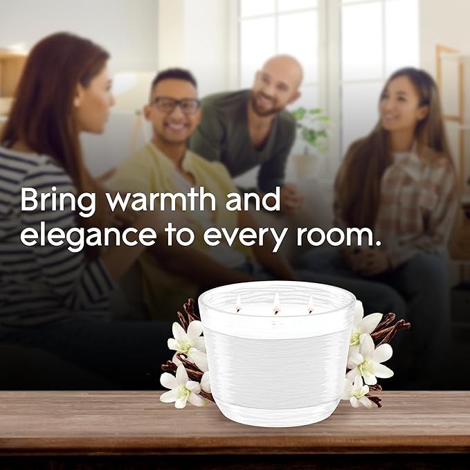 Glade Sheer Vanilla Embrace 3-Wick Fragrance Candle, Essential Oil Infused, Air Freshener, 6.8 Oz, 3 Count